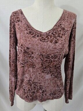 Stamp 10 Women's Mauve Long Sleeve V-neck Top Size Medium